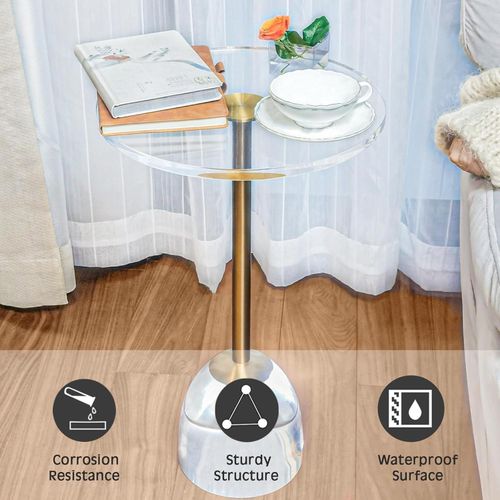 product_image_name-Generic-22.4 Inch Clear Acrylic End Table Brushed Brass Metal Round Corner Sofa Side Table Indoor Furniture With Solid Base Easy Assembly Nightstand for Living Room and Bedroom- Multicolor-8