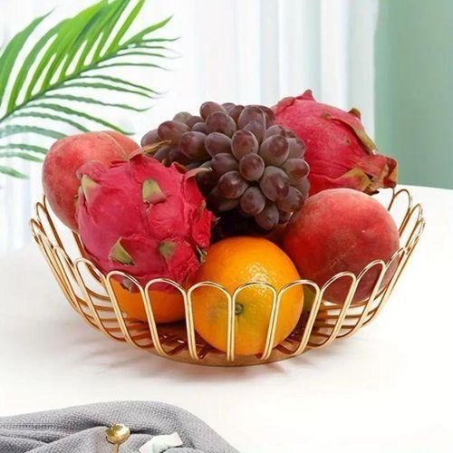 product_image_name-Generic-Vintage Design Metal Brass Antique Fruit Basket With Wooden Base For Decoration Uses Bowl Modern Dessert Display Stand Dish Holder, Snacks Fruit Bowl Plate Farmhouse Kitchen Breads Snacks Home Ornaments-1