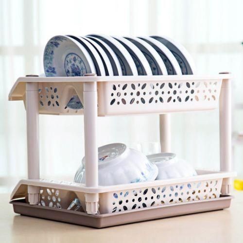 product_image_name-Generic-2 Tier kitchen Plastic Dish Draining Drying Storage rack tray,Cream.-2