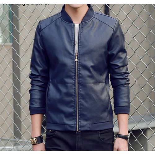 Shop Men's Faux Leather Jacket - Navy Blue | Jumia Uganda