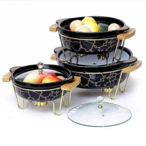 product_image_name-Generic-3pcs Ceramic Food Warmer Chafing Dish Casseroles For Food Service- Multi-colour-1