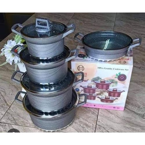 product_image_name-Generic-10Pcs Granite Cookware Set - Gray-1
