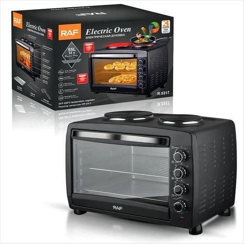 product_image_name-Generic-RAF 55 Litre Electric Oven Household Electric Baking Ovens Heat Evenly With Stainless Tray Electric Bread Oven Visual Glass Door Time Temperature Control Rotary button With Two Hot Plates-1