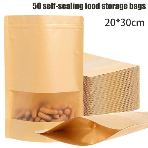 product_image_name-Generic-50 food preservation bags - Kraft paper food bags-1 kg pack-self-sealing food storage bags/refrigerator bags/Kraft paper stand-up pouch（20*30cm）-1