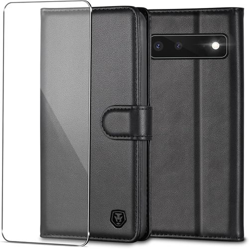product_image_name-Generic-Google Pixel 6 Case with 1 Screen Protector, Wallet Leather Flip Case with 4 Card Slots Magnetic Closure Kickstand Shockproof Phone Case for Google Pixel 6 - Black-1