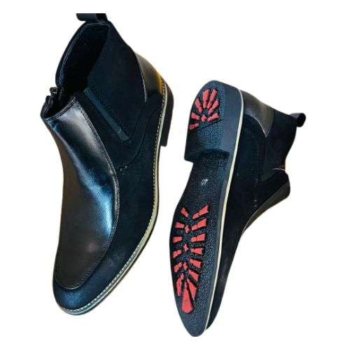 product_image_name-Fashion-Men's Black Leather & Suede Chelsea Boots With Traction Sole-1