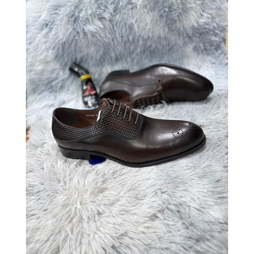 product_image_name-Fashion-Men’s Textured Leather Lace-Up Formal Shoes – Brown-1