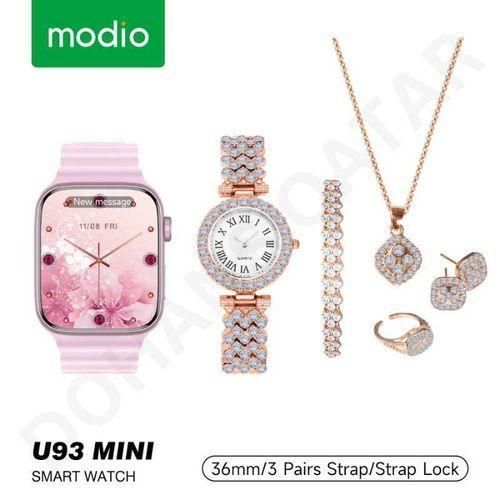 product_image_name-Generic-Modio U93 Mini 40 mm Smart Watch With 3 Pair Strap And Stylish Analogue Watch With Diamond Jewellery Accessories Combo For Ladies And Girls-3