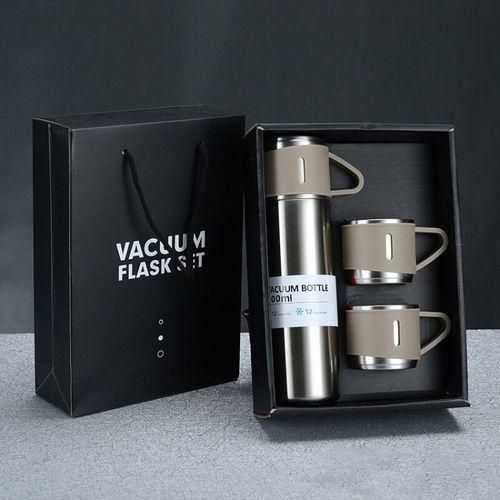 product_image_name-Generic-500ML Stainless Steel Thermo Bottle Flask With Cups Set-Color -Grey,Black,Brown.-1