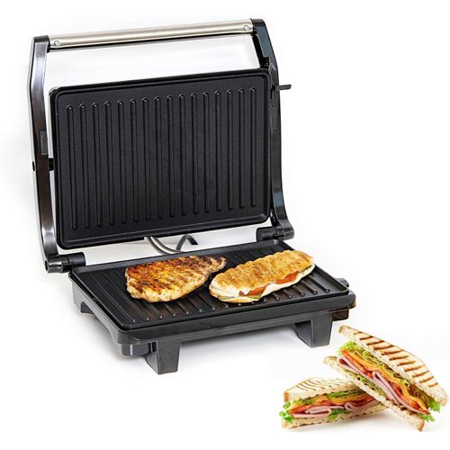 product_image_name-Geepas-Stainless Steel Grill Maker, Power and Ready Light, GGM5394 Non-Stick Cooking Plate Easy to Clean Practical Cable Winding Lid Locking for- Silver-1