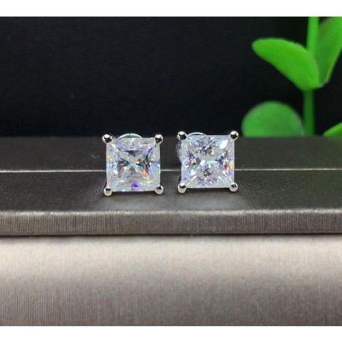 product_image_name-Earing-Princess Cut Colorless Moissanite 4 prong Stud Earrings-2