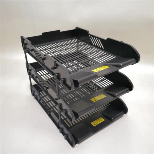 product_image_name-Deli-3-compartment file rack is a durable black plastic desktop organizer designed for sorting and storing A4-sized papers, files, and folders. -3