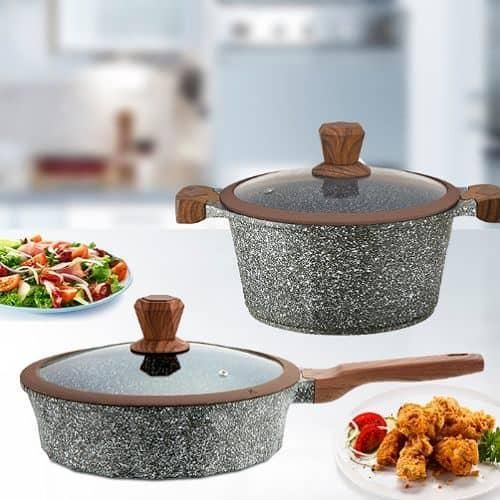 product_image_name-Kola- 10 Piece Granite Cookware Set With Non Stick Frying Pan aluminum Cooking Pots Saucepans Utensils Marble Dishes-5