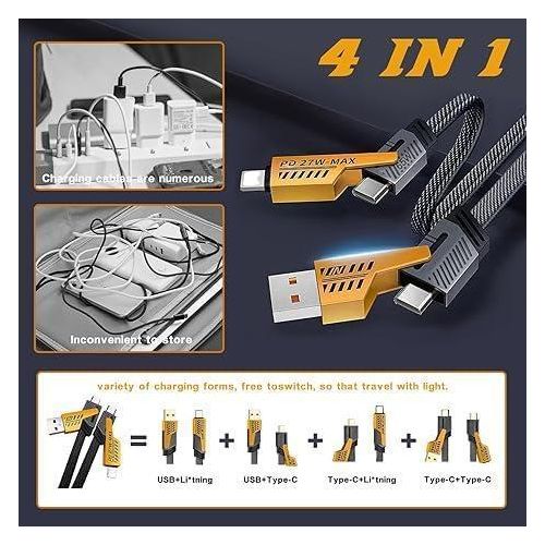 product_image_name-Amaya-Fast Charging Cable - USB-A to USB-C & Lightening, PD 27W Max, Durable Nylon Braided Multi-Device Charger for iPhone & Android-2