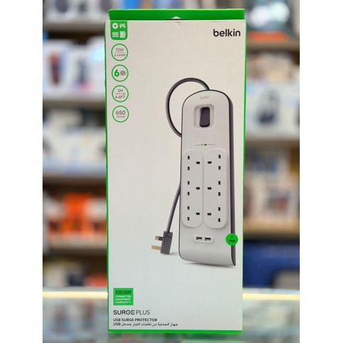 product_image_name-Generic- Belkin Bsv604 6 Way/6 Plug 2M Surge Protection Extension Lead Strip with 2 X 2.4 Amp Shared USB Charging Port -7