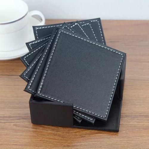 product_image_name-Generic-7 Piece Leather Drink Coasters Square Cup Mat Pad for Home And Kitchen - Black-3