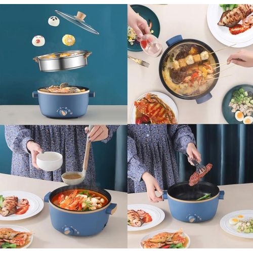 product_image_name-Generic-Electric Hot Pot, Portable Nonstick Electric Skillet Grill, Multifunction Electric Frying Pan, Ramen Cooker, Electric Stock Pot - Blue/Yellow -5