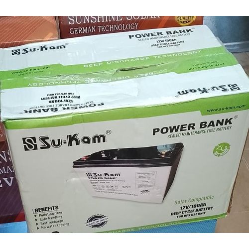 product_image_name-Sukam-SU-KAM 12V100Ah Power Bank Deep Cycle Battery For UPS Use And Solar Maintenance -free , Indian Made - Grey/ black -2
