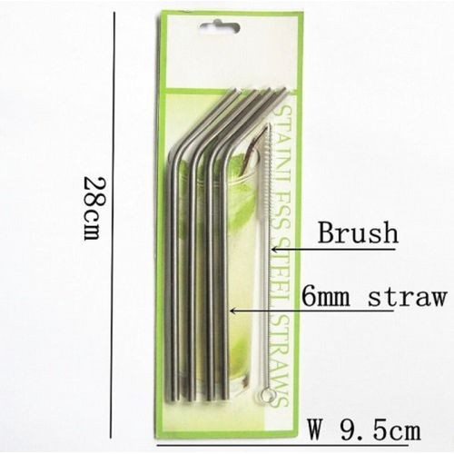 product_image_name-Generic-Reusable Stainless Steel Drinking Straws – 4 Curved Straws with Cleaning Brush, 20.5cm, Eco-Friendly-1