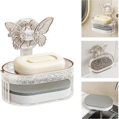 product_image_name-Generic-Decorative Butterfly Soap Dish and Sponge Storage Rack - Multicolor-1