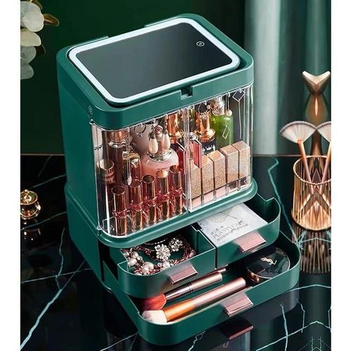 product_image_name-Generic-Dust-Proof Drawer Makeup Skincare Organizer Plastic Cosmetics Storage Cases With 3 Drawer Adjustable LED Mirror Makeup Organizer For Countertop Cosmetic Storage Box- Multicolor-6