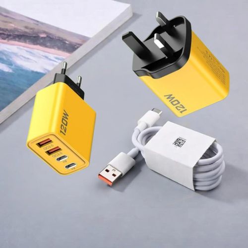 product_image_name-Generic-120W 4 Ports Fast Charger Adapter with 6A Type C Cable Wall Charger USB C3.0 & USB-A 3.0 GaN Charging Station for iPhone 17,16,15,14, Samsung, Xiaomi, Android, Laptops(Without box) -1