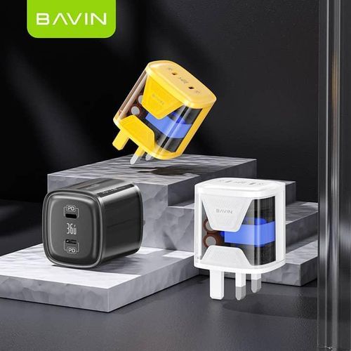 product_image_name-Generic-BAVIN Transparent 36W Quick Charge 3.0 With TYPE C USB Dual Ports with PD Fast Charging compatible  With All Portable Mobile Phone Wall Fast Phone Charger- Multicolor-5