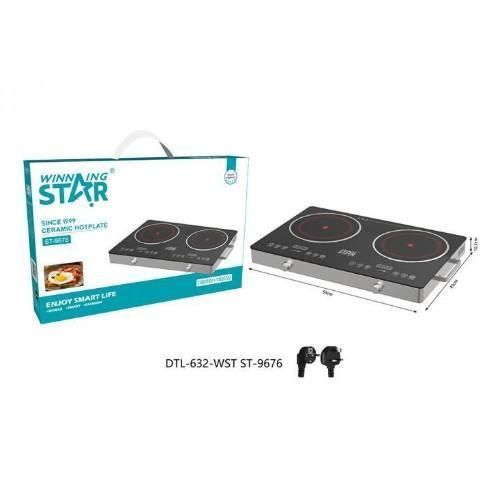 product_image_name-Winningstar-Double Induction Cooker Inverter Infrared Cooker Portable Ceramic Glass Plate Sensor Touch & Knob Control, Black Crystal Panel, 120 Mins Timer, Safety Lock, Overheat Protection  -Silver-2