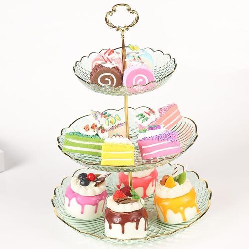 product_image_name-Generic-Transparent Luxury Serving Fruit Tray Display Rack Buffet Snack Nut Plate Tableware Appetizer Three Layer Afternoon Tea Heart Cake Display Plate Stand for Party Living Room Decoration- Multicolor-2