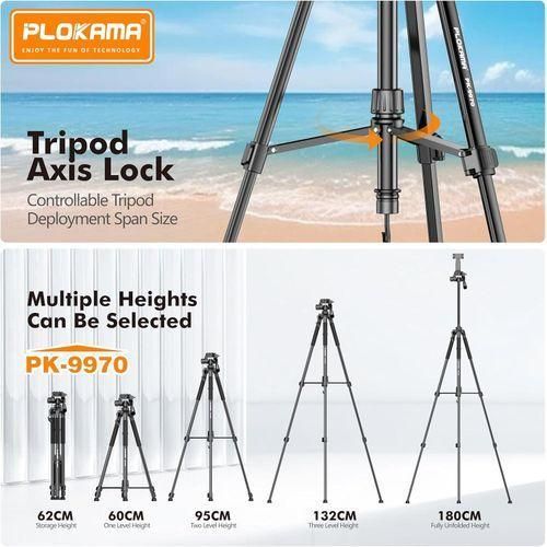 product_image_name-PLOKAMA-PK-9970 – 180CM Tall, 360° Rotating Tripod with Bluetooth Remote, Phone Holder & Carry Bag – Compatible with DSLR, iPhone, Android-4
