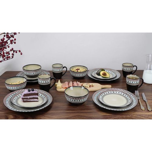 product_image_name-Generic-24 Piece Porcelaint Diamond Dotted Red & Black Chip Resistant Dinner Sets for 6 People, Square Cups ,Plates, Side Plates and Bowls Sets Dinnerware Sets Tableware, Dishwasher & Microwave Safe, Dinner Set For 6 People-3