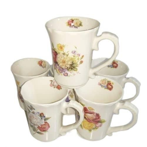 product_image_name-Generic-6 Pieces Of Multi-Flower Printed Coffee Tea Cups  Mugs- White-1