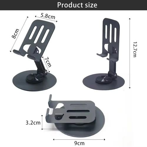 product_image_name-Generic-360 Rotating Cell Phone Stand, Adjustable Foldable Desktop Holder, Universal Compatibility-2