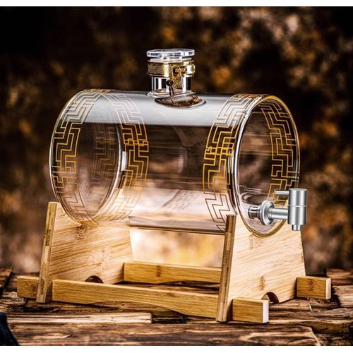 product_image_name-Generic-12Litres Beverage Dispenser, Thickened Glassware Barrel With Sturdy Wooden Stand Whisky Wine Brewing Jar Dispenser With Faucet Countertop Water Dispenser For Iced Tea Beer Fruit Teapot Decor With Tap-1