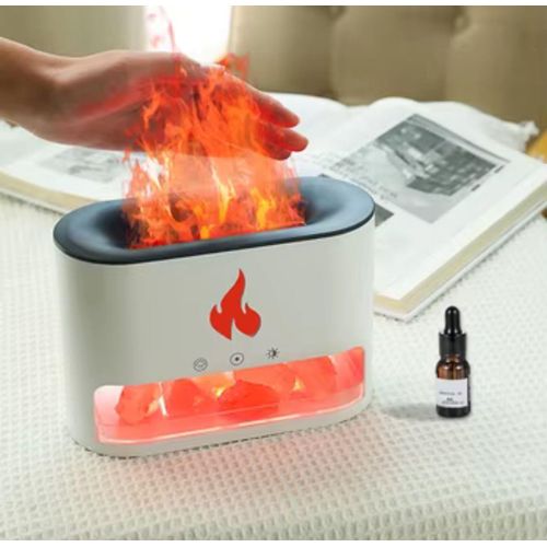 product_image_name-Produits Generiques- Flameless Volcano Crystal Salt Stone Seven Color Atmosphere Light Flame Aromatherapy Machine Humidifier Essential Oil Color - white & Black-1