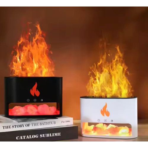 product_image_name-Produits Generiques- Flameless Volcano Crystal Salt Stone Seven Color Atmosphere Light Flame Aromatherapy Machine Humidifier Essential Oil Color - white & Black-2