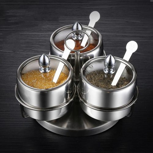 product_image_name-Generic-Stainless Steel Seasoning Dispenser Spice Condiment Jar Canisters Pot Salt Sugar Pepper container-Silver-1