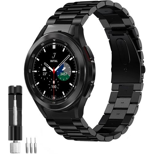 product_image_name-Generic-Galaxy Watch 4 Stainless Steel Strap for Samsung Watch4 44mm 40mm Clic 46mm 42mm Wrist Band Curved End No Gaps Metal let-Black and tool-1