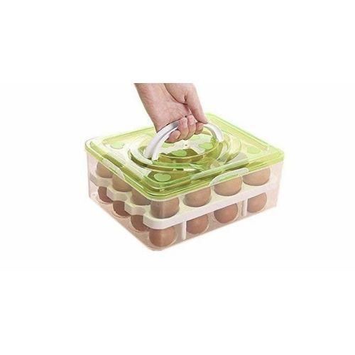 product_image_name-Generic-32-Grid Eggs Tray Storage Container - Green, Blue, Pink -1