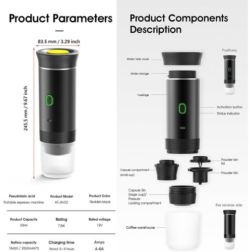 product_image_name-Generic-Coffee Maker Lite Hot & Cold Extraction  60 Seconds Extract Time 20 Bar Pump Pressure Overheat Protection  Type-C Charging Big & Small Capsule Holder  Coffee Powder Holder -3