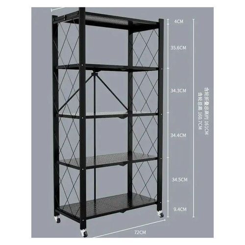 product_image_name-Generic-5 Tier Foldable And Movable Shelves Metal Kitchen Storage Rack , Color -Black & White.-2