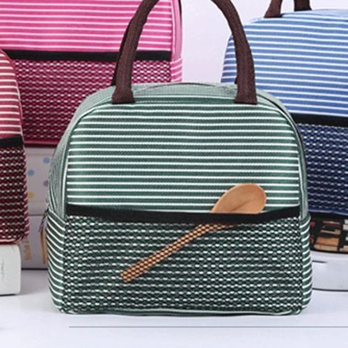 product_image_name-Generic-Aluminum Foil Ice Bag Insulated Lunch Bag Leakproof Tote Bag with Pocket Reusable Lunch Container for Work Picnic Outdoor 9.1"x4.7"x7.9", Khaki -2