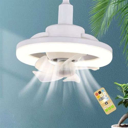 product_image_name-Generic-RGB Silent LED Ceiling Fan Bulb 360 Rotation Light With Remote Control - White-1
