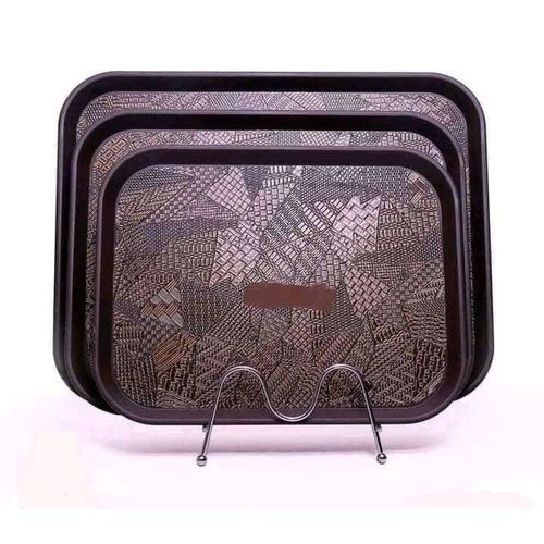 product_image_name-Generic- 3 pieces Set Of Non Slip Plastic Trays/Designs May Vary-Black-1