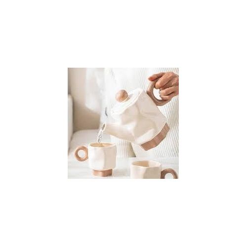 product_image_name-Generic-8 Piece Irregular crinkled Or Folded Textures Ceramic Tea Set Porcelain Ceramic Coffee Sets Cups Service for 6 People Cuppucino Mugs with Tray, Tea Pot Gift Set- Multicolor -3