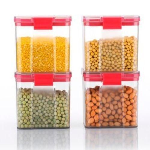 product_image_name-Generic-700ml 4-Piece Plastic Transparent Plain Storage Box Tins Containers -Red.-1