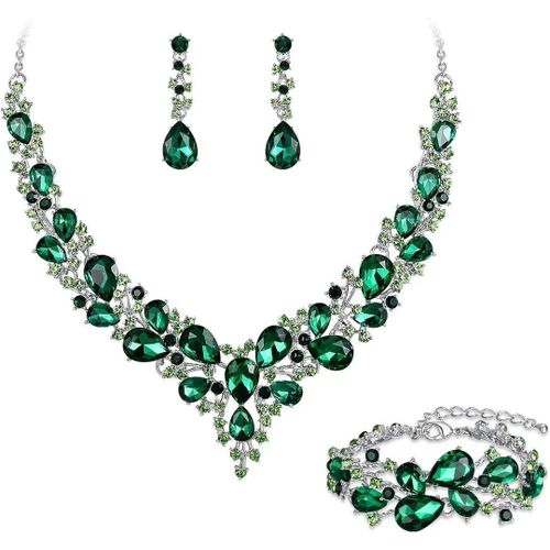 product_image_name-Generic-Bridal Jewellery Set for Women Austrian Crystal Teardrop Pendant Necklace and Bracelet-1