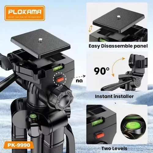 product_image_name-PLOKAMA-PK 9990 Tripod 180CM – Professional Adjustable Camera Tripod Stand with Phone Holder, Lightweight Aluminum Travel Tripod for DSLR, Smartphone, GoPro-6