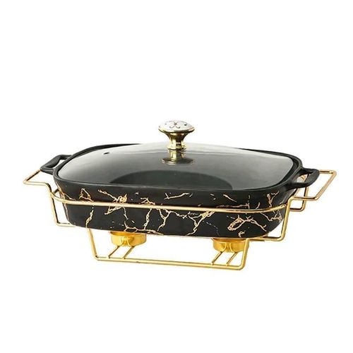 product_image_name-Generic-3 Piece Same Color Nordic Rectangular Ceramic Casserole Dish Household Tableware Hotel Dry Soup Pot WithCreative Candle Heating Pot Holder-2