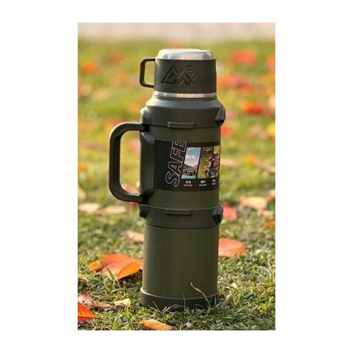 product_image_name-Generic- steel thermos, a large capacity vacuum flask designed for outdoor use. - Green.-1